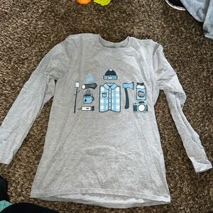 Gray Long Sleeve  Shirt with Camping Print